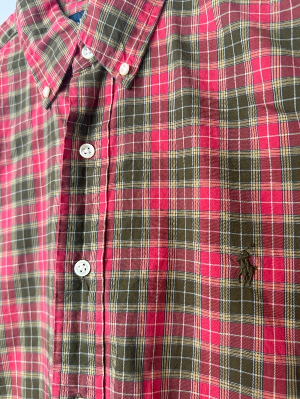 Ralph Lauren Red and Green Plaid Button-Down Shirt - Men